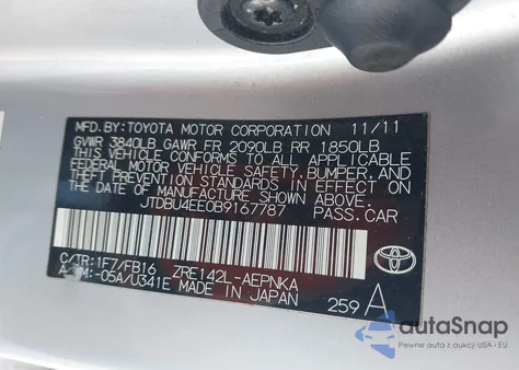 2011 Toyota Corolla Le из США, поврежденный, VIN JTDBU4EE0B9167787